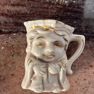 Vintage Japanese Ceramic Face Mug with Gold Accents